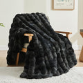 Black Faux Fur Throw Blanket for Couch, Decorative Tie-Dye Black Plush Bubble Blanket - Super Soft &amp; Cozy Fluffy Faux Rabbit Fur Blanket for Women Gift, 50x60 Inches