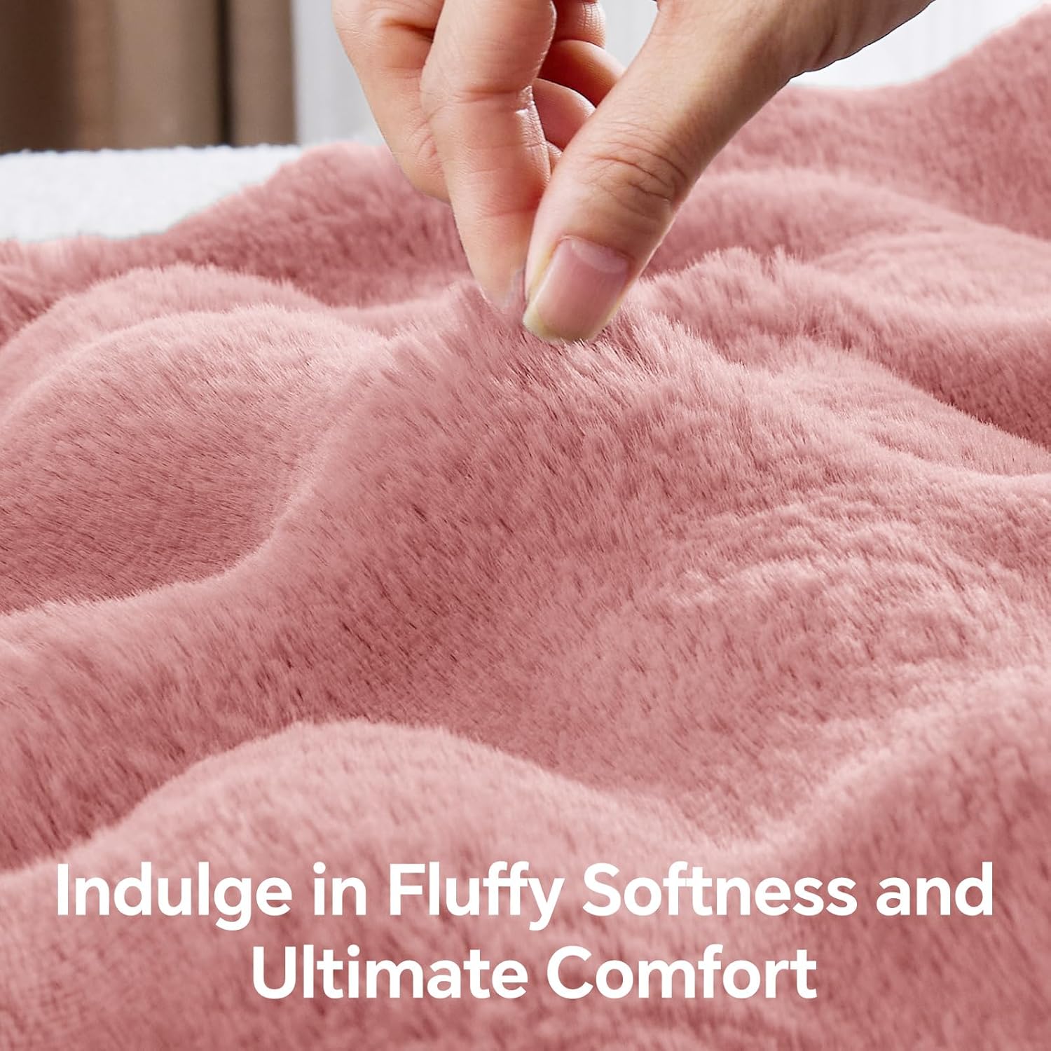 Pink Faux Fur Throw Blanket, Soft Cozy Plush Purple Bubble Blanket for Couch Sofa Bedroom Living Room Decor - 870GSM Thick Warm Fuzzy Fluffy Faux Rabbit Fur Blanket for Women Gift, 50x60 Inches