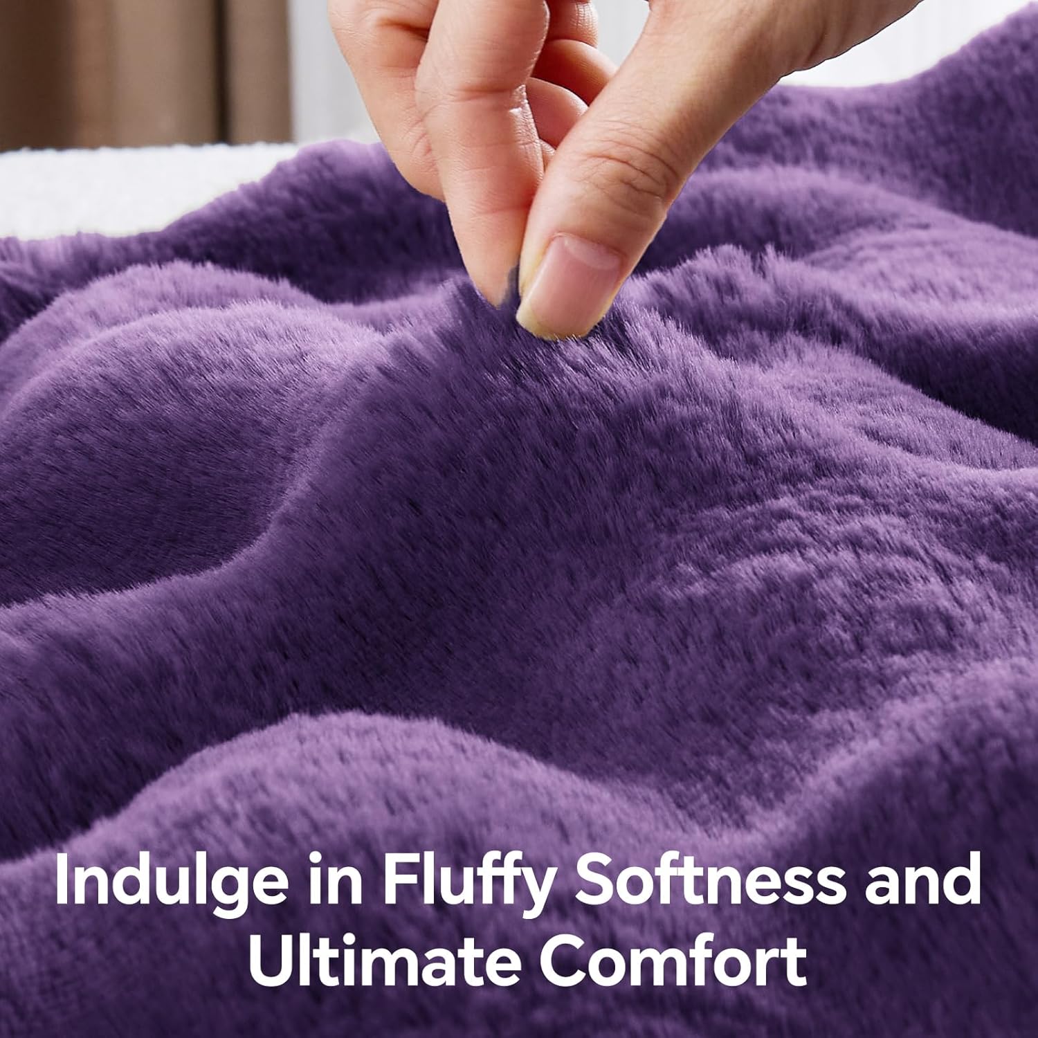 Purple Faux Fur Throw Blanket, Soft Cozy Plush Purple Bubble Blanket for Couch Sofa Bedroom Living Room Decor - 870GSM Thick Warm Fuzzy Fluffy Faux Rabbit Fur Blanket for Women Gift, 50x60 Inches