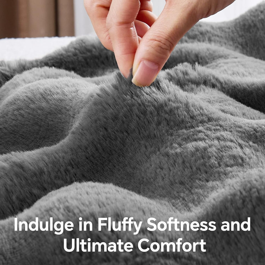 Gray Faux Fur Cream Throw Blanket, Soft Cozy Plush Bubble Blanket for Couch Sofa Bedroom Living Room Decor - 870GSM Thick Warm Fuzzy Fluffy Faux Rabbit Fur Blanket for Women Gift, 50x60 Inches