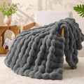 Gray Faux Fur Cream Throw Blanket, Soft Cozy Plush Bubble Blanket for Couch Sofa Bedroom Living Room Decor - 870GSM Thick Warm Fuzzy Fluffy Faux Rabbit Fur Blanket for Women Gift, 50x60 Inches