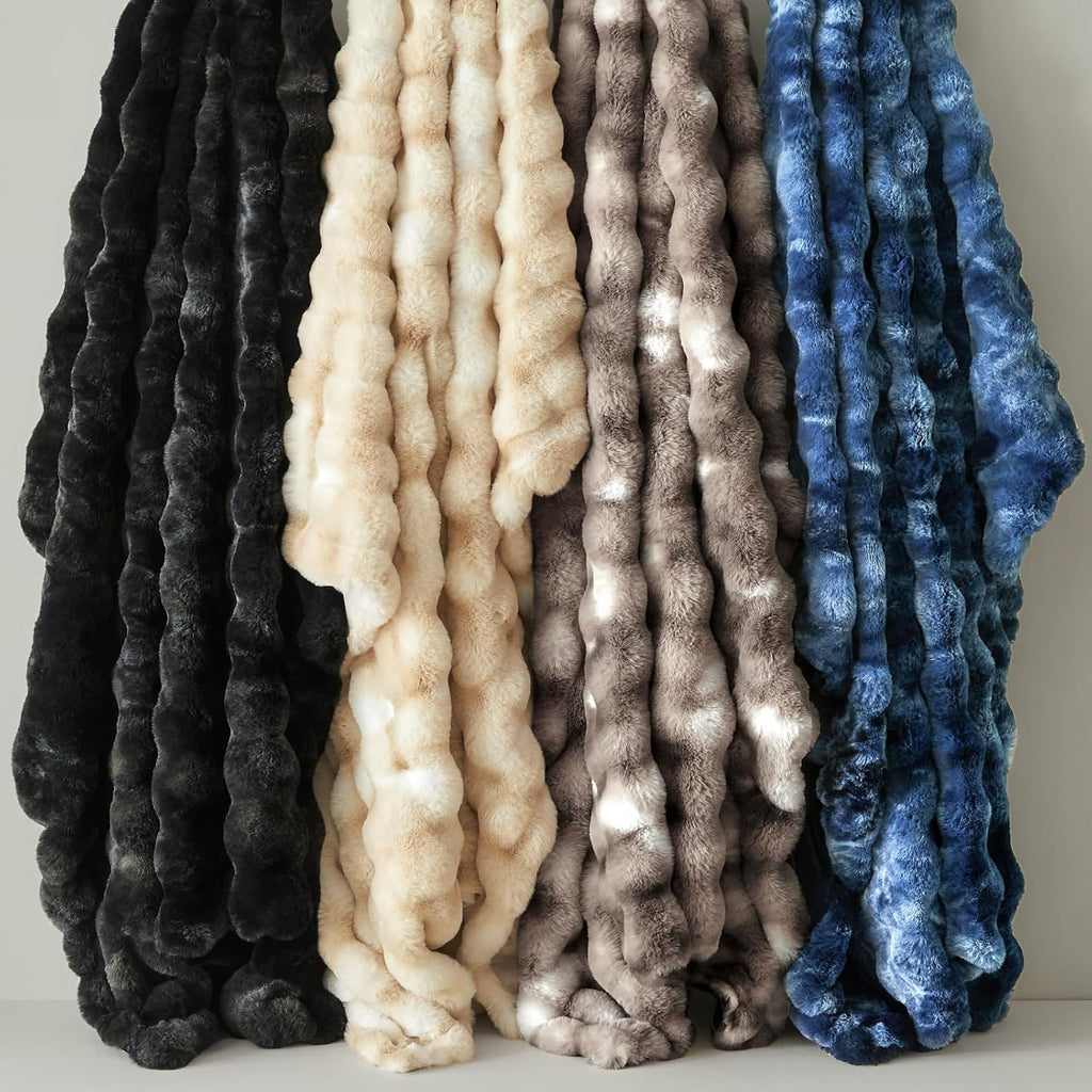Black Faux Fur Throw Blanket for Couch, Decorative Tie-Dye Black Plush Bubble Blanket - Super Soft &amp; Cozy Fluffy Faux Rabbit Fur Blanket for Women Gift, 50x60 Inches