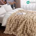 Light Brown Faux Fur Throw Blanket for Couch, Fluffy Fuzzy Plush Bubble Blanket, Soft Warm Cozy Shaggy Rabbit Blanket, Luxury Decorative Gifts for Sofa Bedroom Living Room, 60x50inch